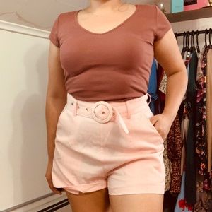 Tailored High Waist Shorts With Pockets And Belt